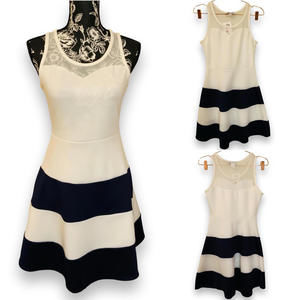 Urban Rose Heart Neck Fit Flare Dress W/ Mesh Strips Above Knee Junior M Ivory